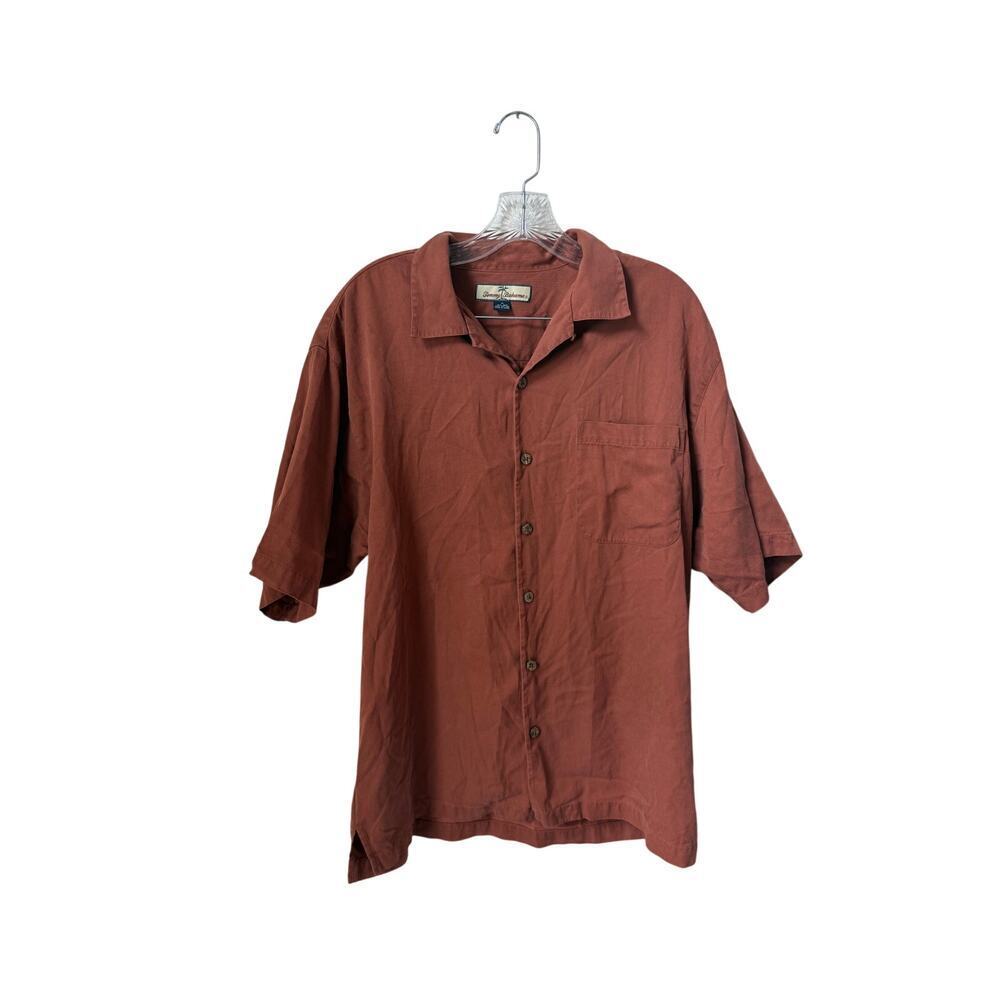 Tommy Bahama Burnt Orange Silk Cotton Blend Button Up Shirt Size Medium